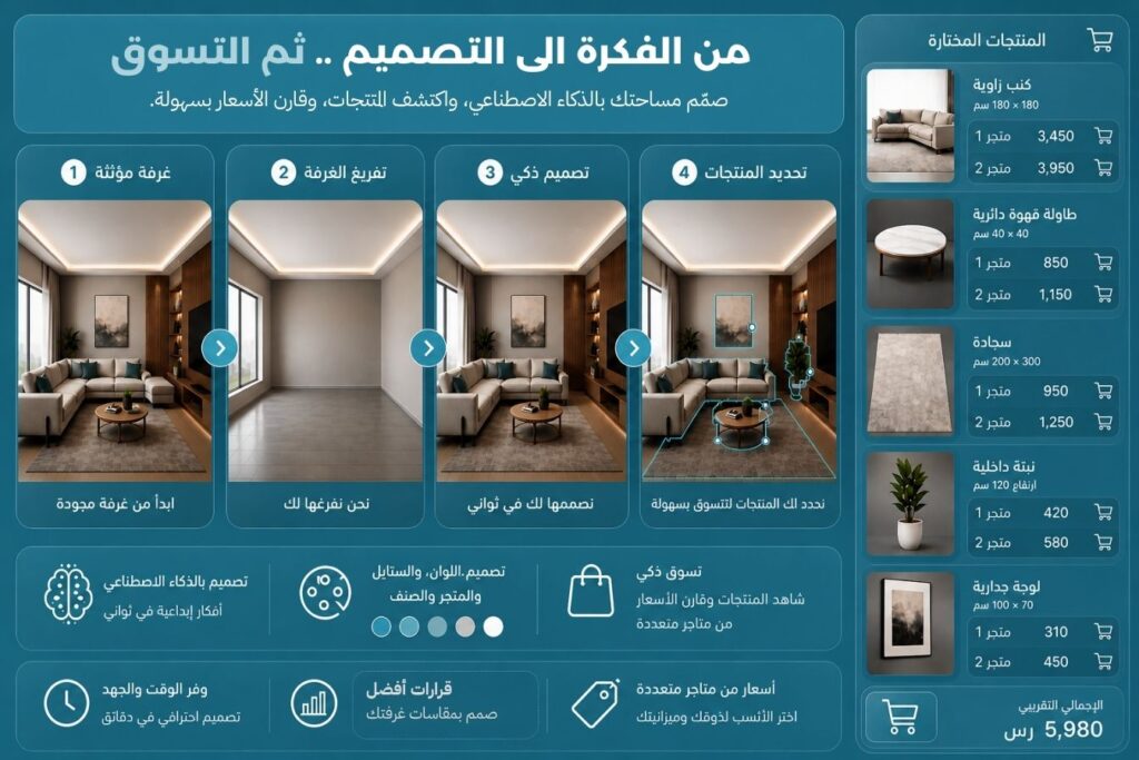 أدوات الذكاء الاصطناعي العربية للتصميم الداخلي
